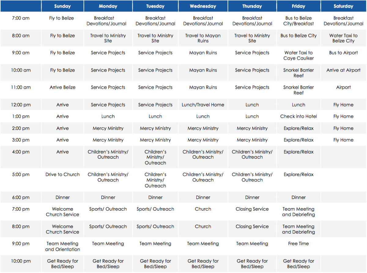 Belize Sample Itinerary