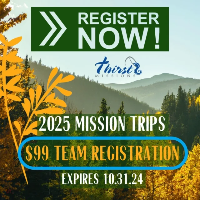 Fall is a great time to lock in your dates for a 2025 Mission Trip! From Winter, to Spring, to Summer or Fall, dates are filling fast, so Register Now!

To learn more about us, or Register your Team with our current discounted Registration Fee, visit us at ---> www.thirstmissions.org 

Currently a Savings of $400 to get your team registered and start recruiting your team! 
.
.
.
.
#2025missiontrip #thirstmissions #alaska #appalachia #belize #guatemala #puertorico #missions #missiontrip #springbreakmissiontrip #fallmissiontrip #familymissiontrip